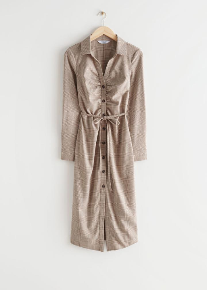 Other Stories Belted Shirt Midi Dress - Beige