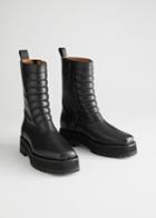 Other Stories Square Toe Leather Biker Boots - Black