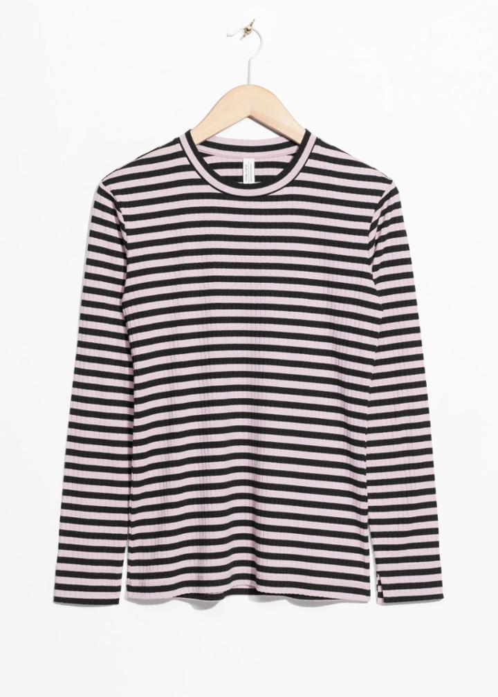 Other Stories Ribbed Long Sleeve Tee - Pink