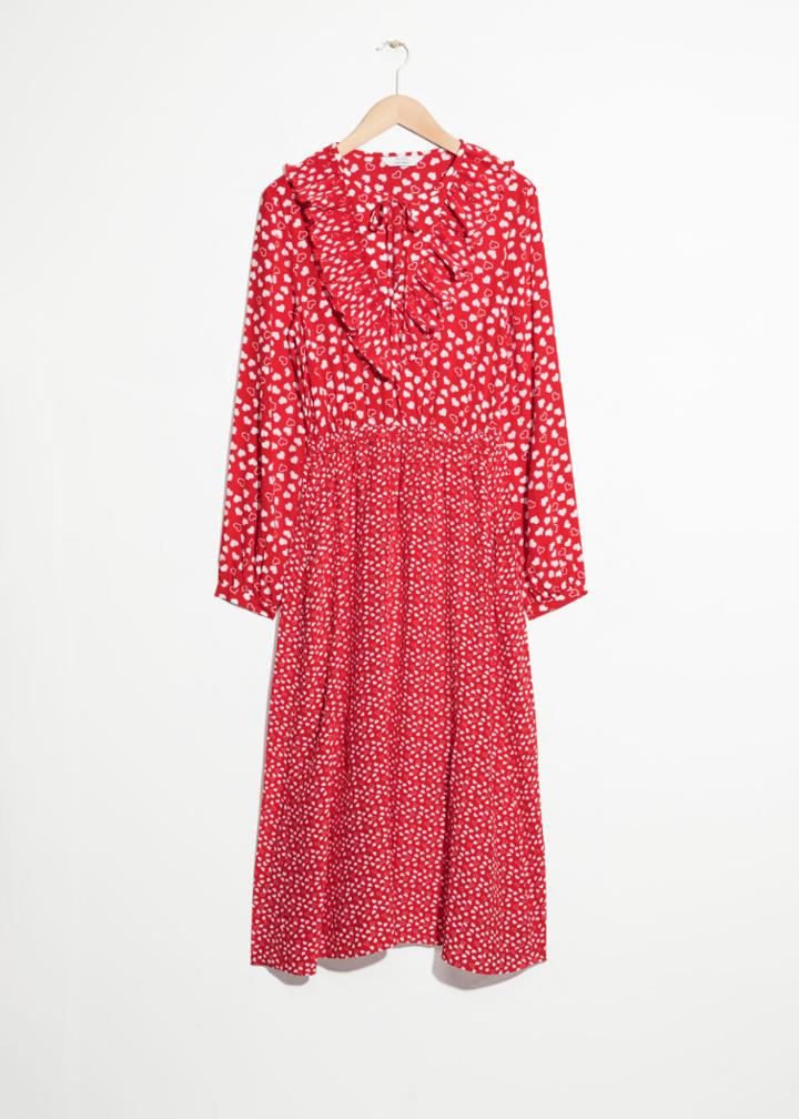 Other Stories Heart Frill Midi Dress - Red
