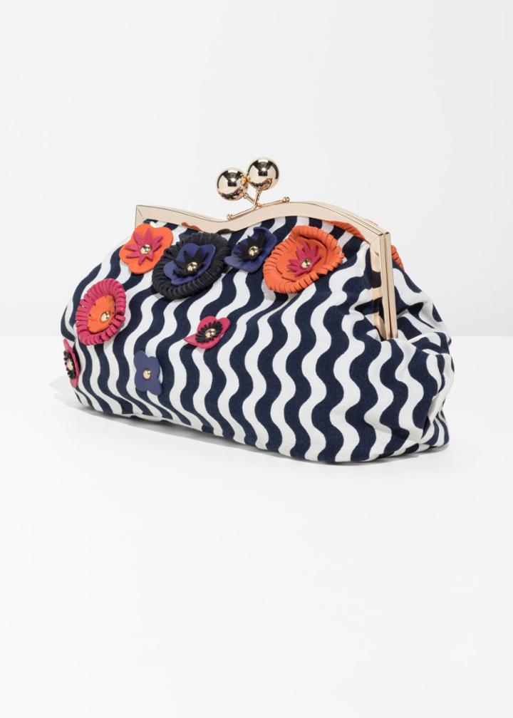 Other Stories Leather Flower Clutch - Orange