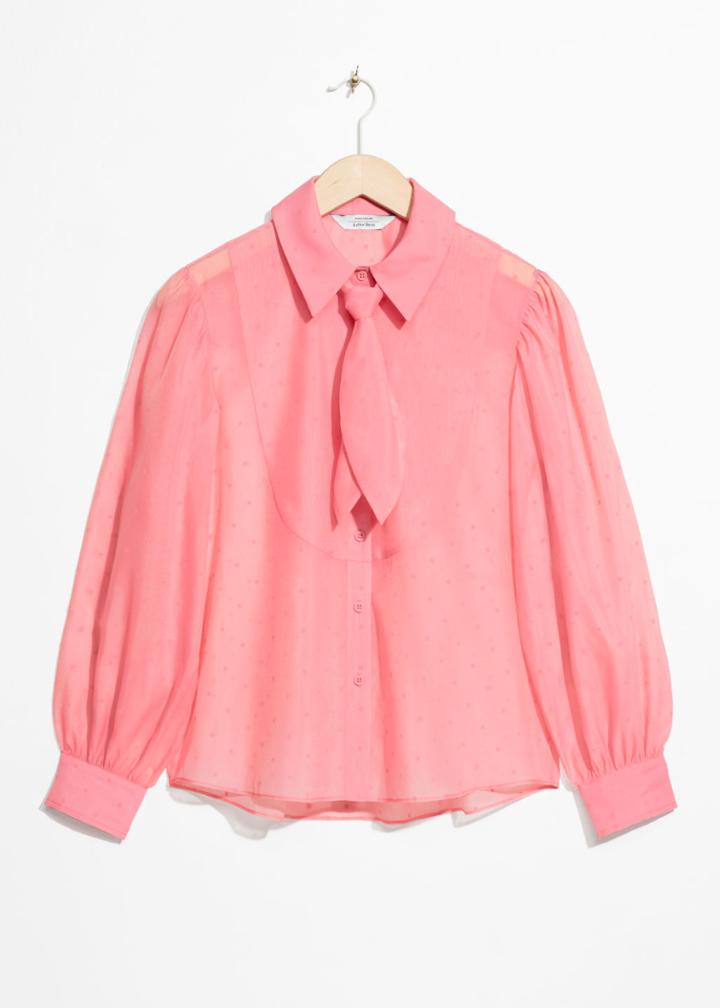 Other Stories Sheer Collared Tie Blouse - Pink