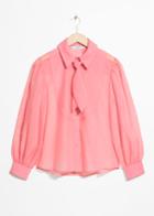 Other Stories Sheer Collared Tie Blouse - Pink