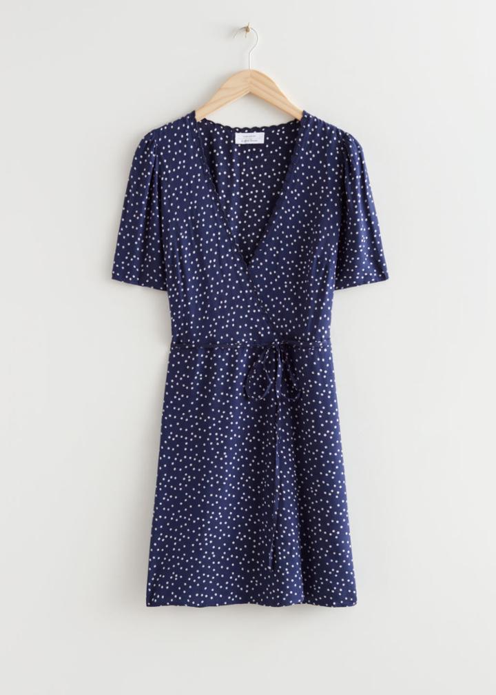 Other Stories Printed Scallop Wrap Mini Dress - Blue