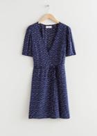 Other Stories Printed Scallop Wrap Mini Dress - Blue