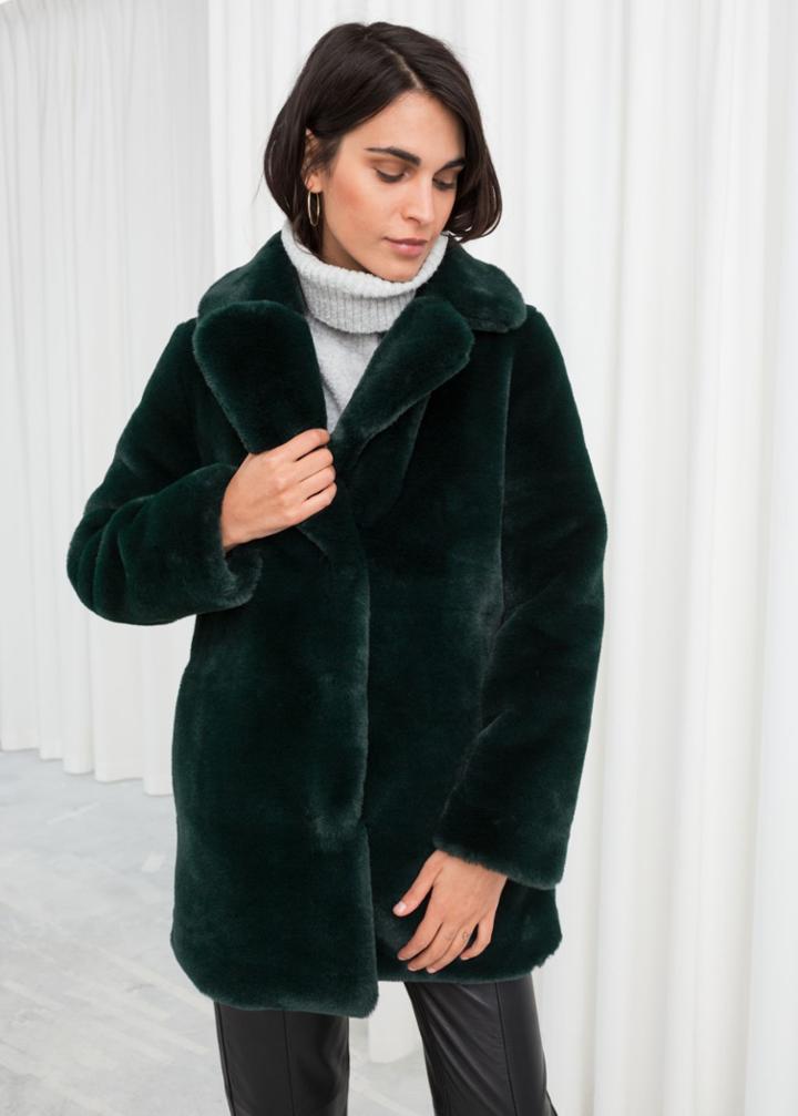 Other Stories Short Faux Fur Coat - Turquoise