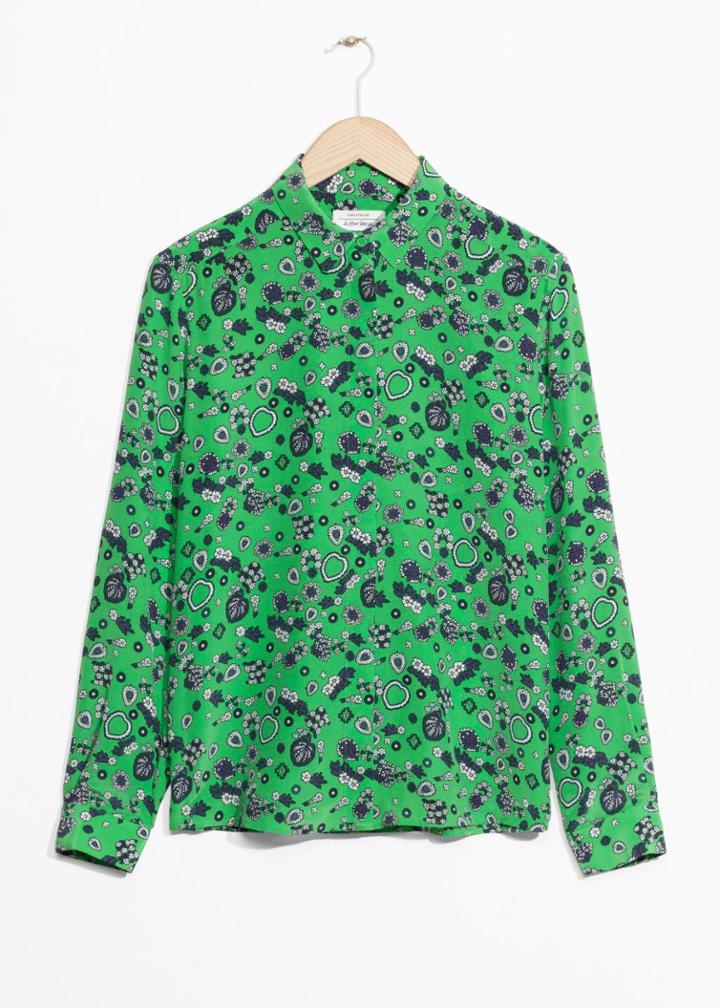 Other Stories Collared Silk Shirt - Green