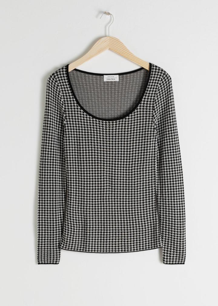 Other Stories Scoop Neck Houndstooth Top - Black