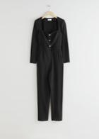 Other Stories Padded Shoulder Sweetheart Neckline Jumpsuit - Black