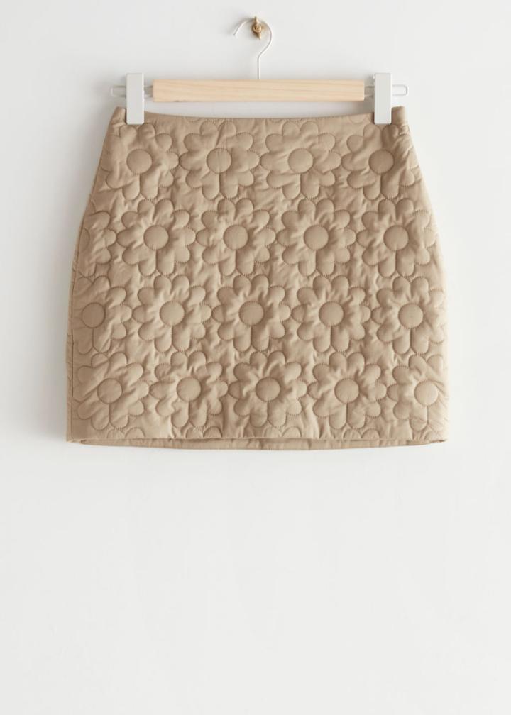 Other Stories Quilted Floral Mini Skirt - Beige