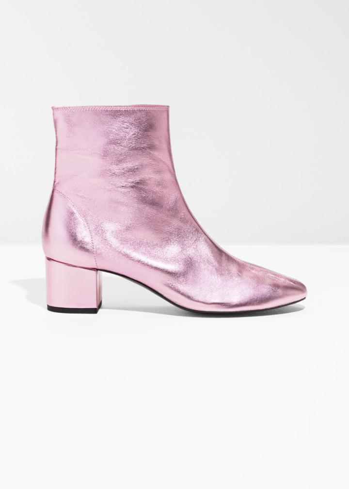 Other Stories Leather Ankle Boots - Pink