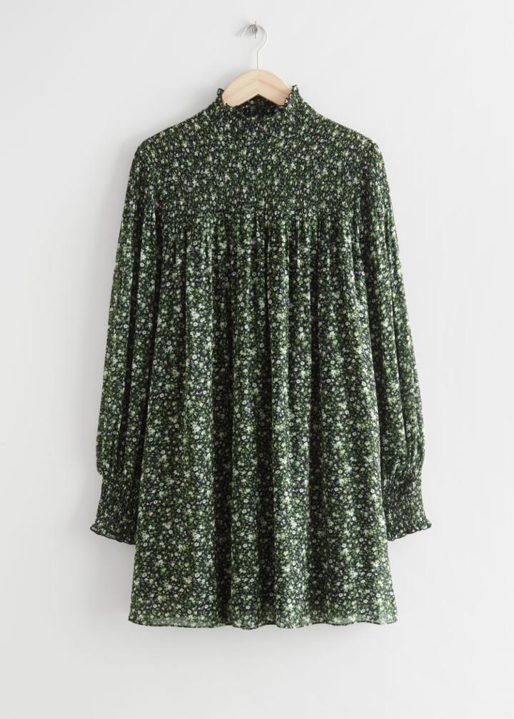 Other Stories Sheer Smocked Mini Dress - Green