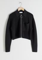 Other Stories Cropped Rib Knit Jacket - Black