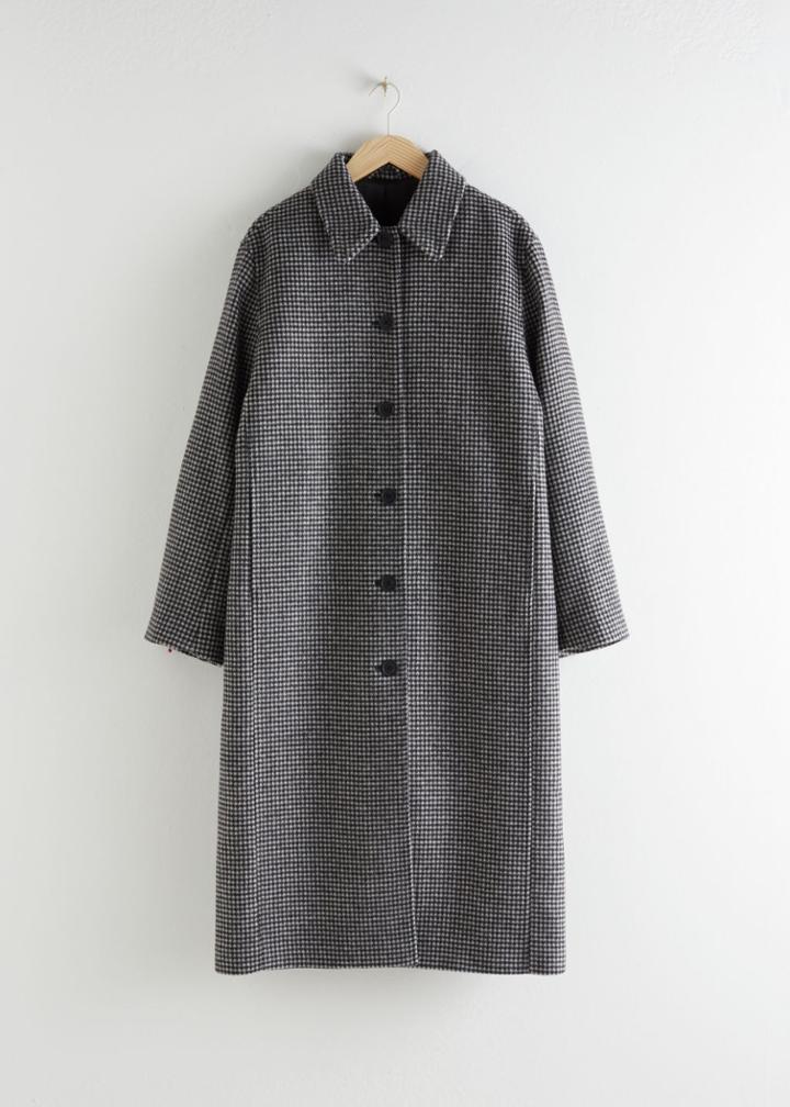 Other Stories Houndstooth Wool Blend Long Coat - Black