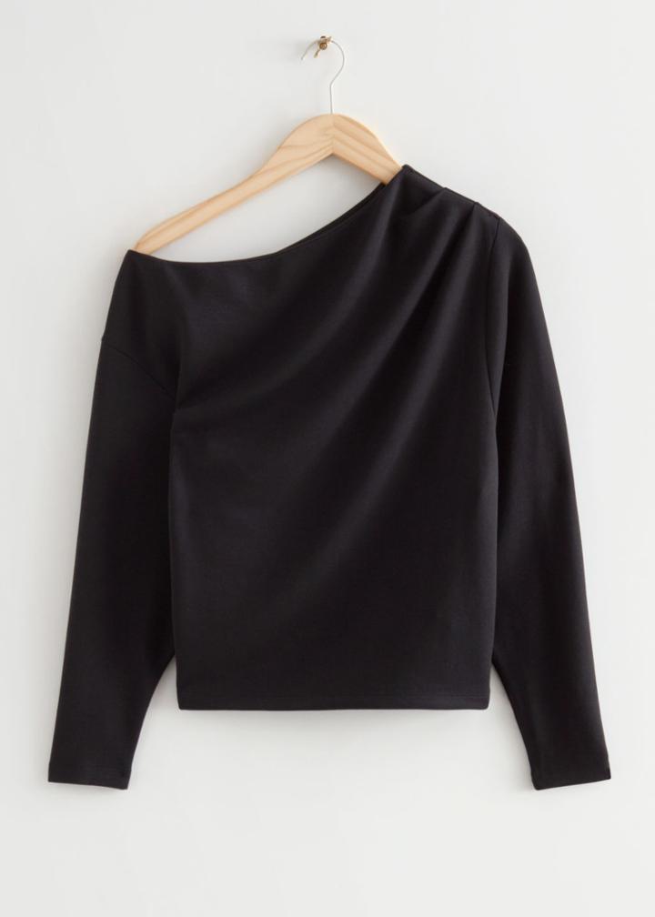 Other Stories Draped One-shoulder Top - Black