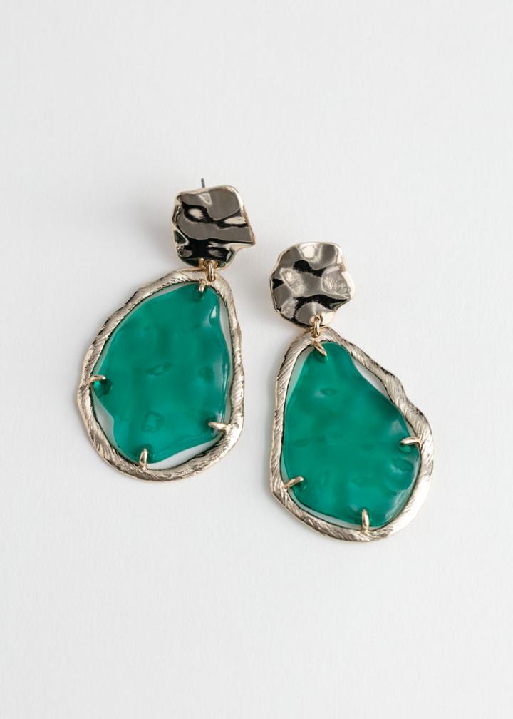 Other Stories Gold Flake Hanging Earrings - Green
