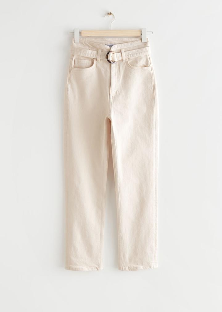 Other Stories Belted Straight Jeans - White