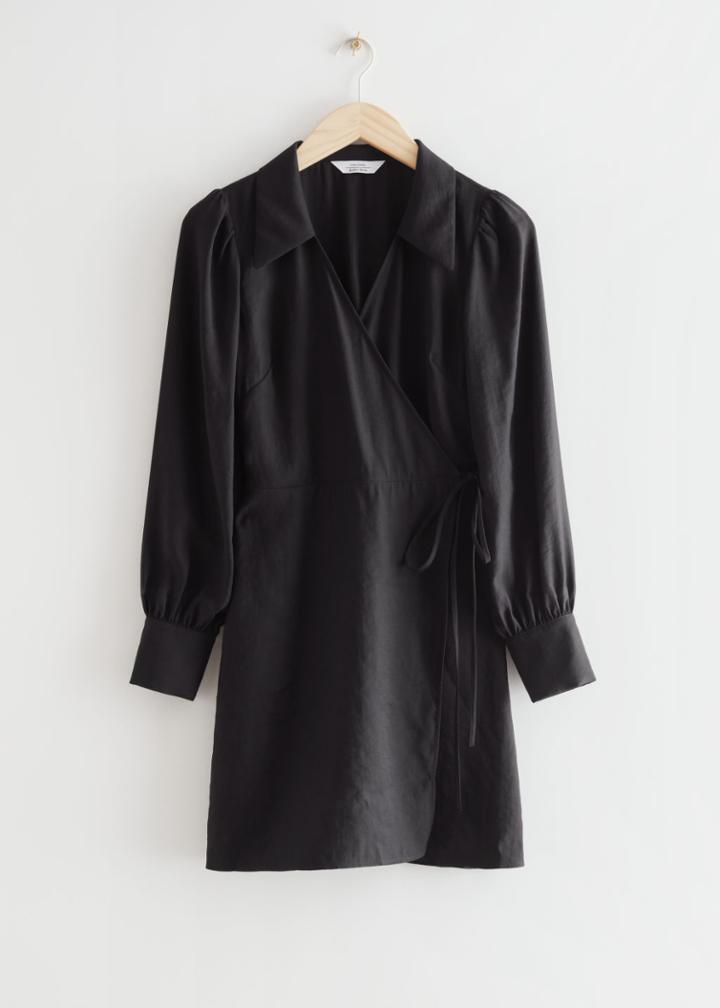 Other Stories Collared Wrap Mini Dress - Black