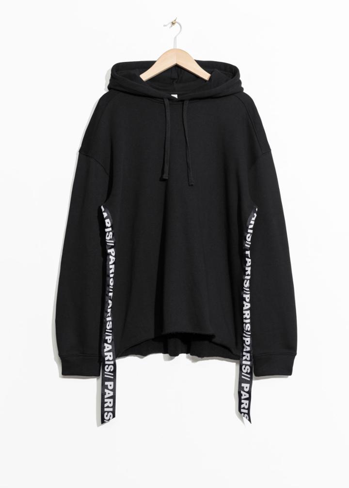 Other Stories Grosgrain Tape Hoodie - Black