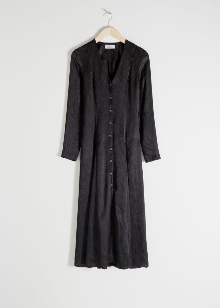 Other Stories Satin Button Up Midi Dress - Black
