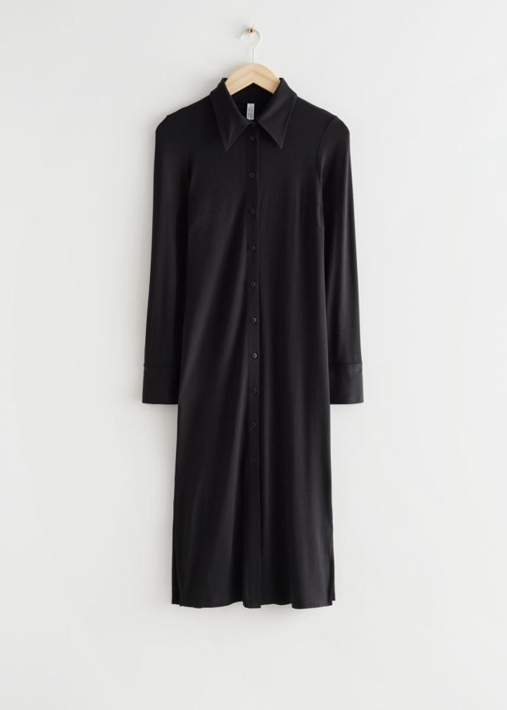 Other Stories Fitted Shirt Midi Dress - Black