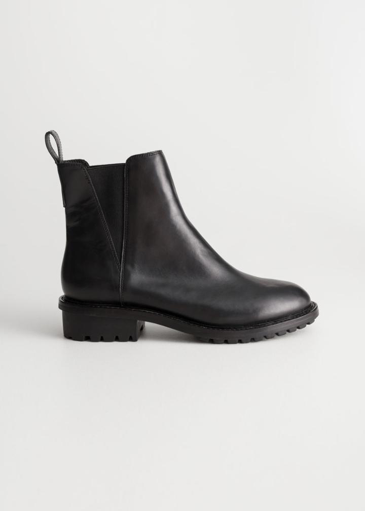 Other Stories Leather Track Sole Boots - Black