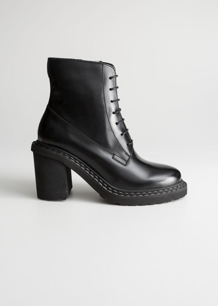 Other Stories Lace Up Leather Ankle Boots - Black