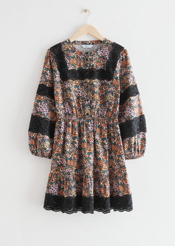 Other Stories Printed Embroidery Mini Dress - Beige