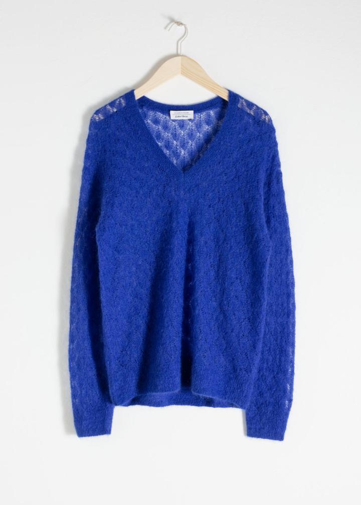 Other Stories Diamond Stich Knit Sweater - Blue