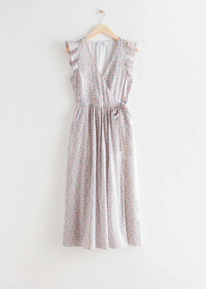 Other Stories Ruffled Midi Wrap Dress - Pink