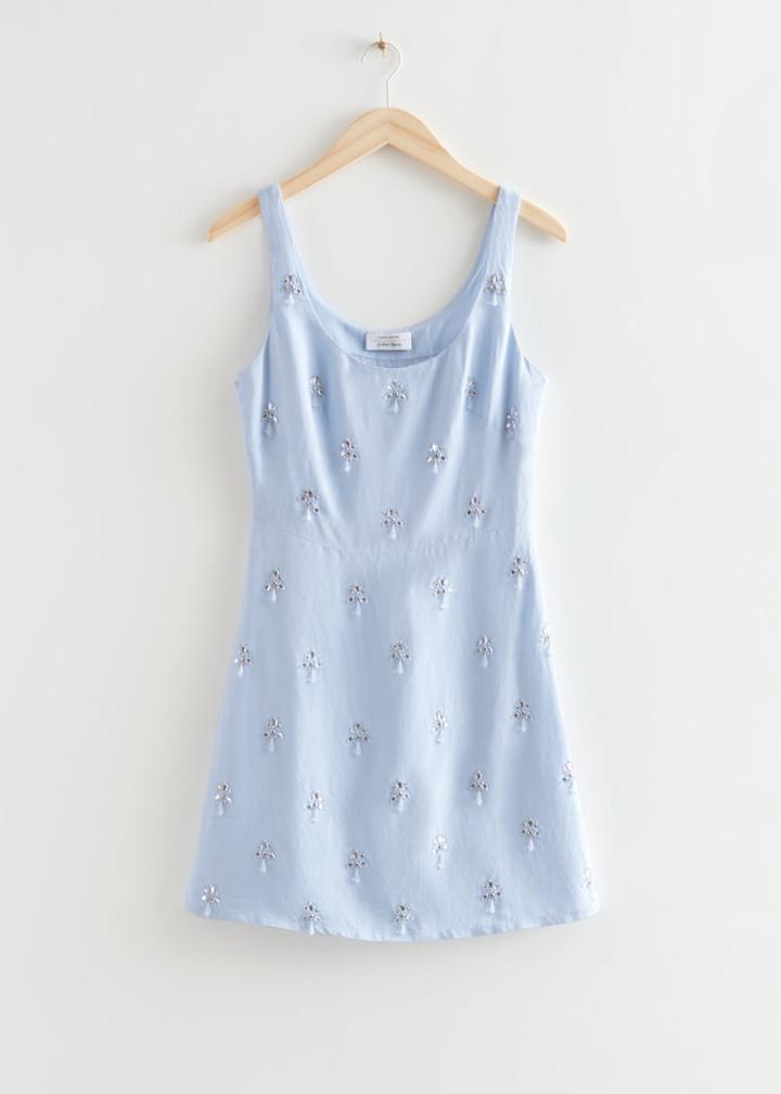 Other Stories Gemstone Embroidery Mini Dress - Blue