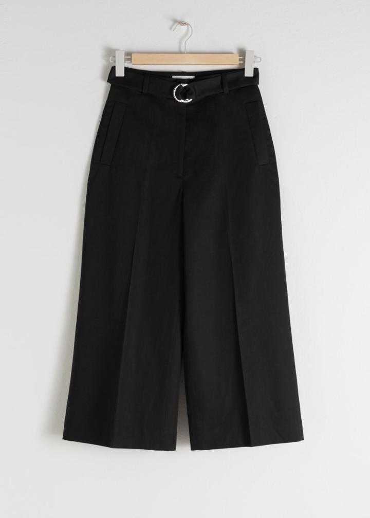 Other Stories Cropped Cotton Blend Belted Trousers - Black
