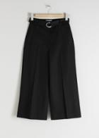Other Stories Cropped Cotton Blend Belted Trousers - Black