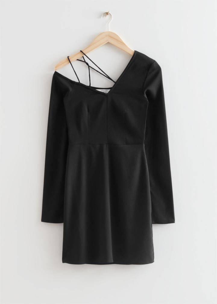 Other Stories Asymmetric One-shoulder Mini Dress - Black