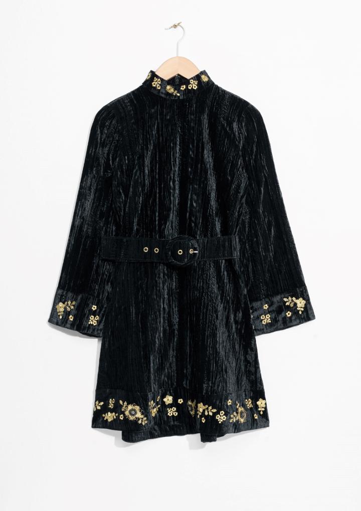 Other Stories Velveteen Embroidery Dress