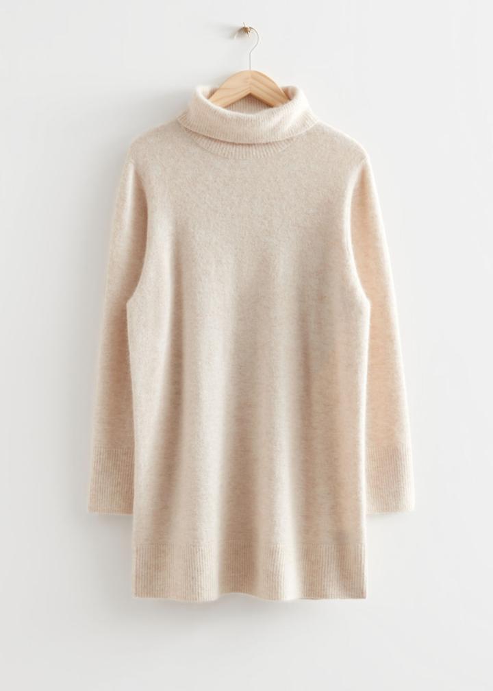 Other Stories Turtleneck Knit Mini Dress - Beige