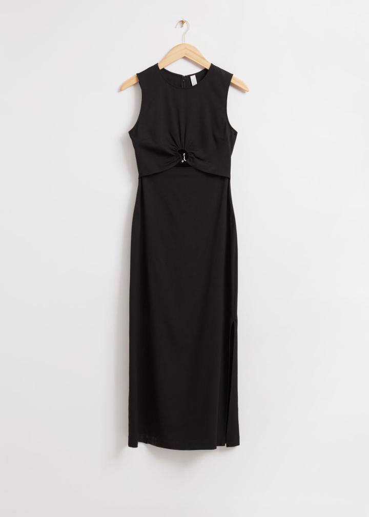 Other Stories Fitted Metal Hook Detail Dress - Black