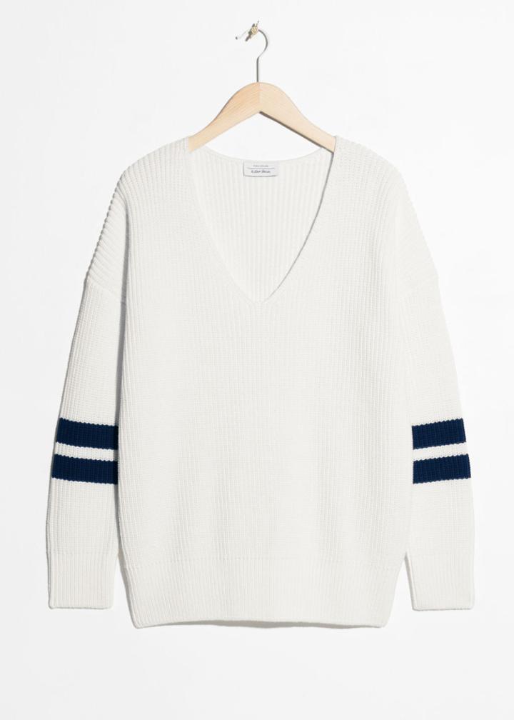 Other Stories Boyfriend Fit Varsity Sweater - White