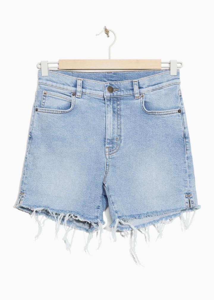 Other Stories Raw Hem Denim Shorts - Blue