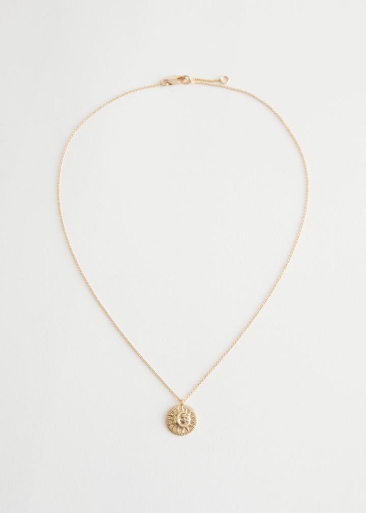 Other Stories Sun And Moon Embossed Medal Necklace - Gold