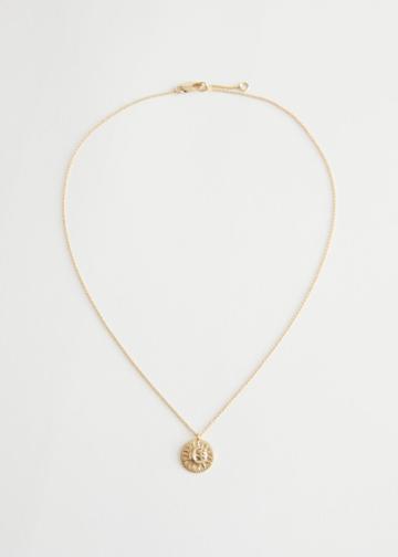 Other Stories Sun And Moon Embossed Medal Necklace - Gold