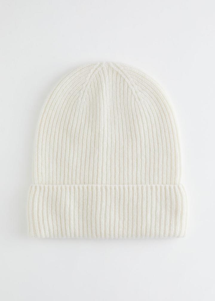 Other Stories Ribbed Cashmere Knit Beanie - White