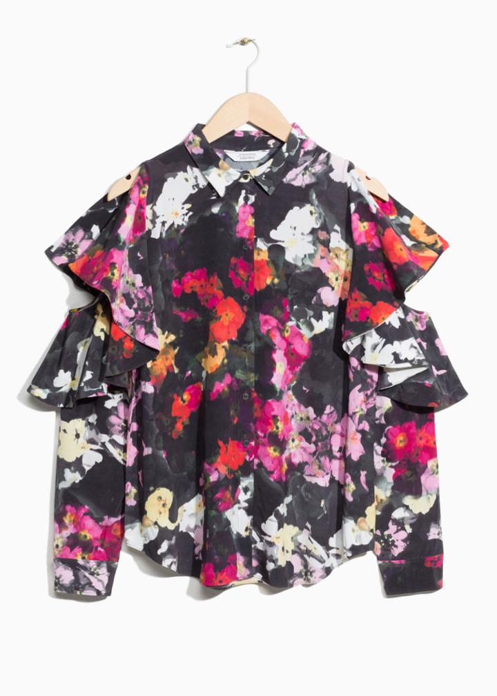 Other Stories Frilled Cut Out Blouse - Black