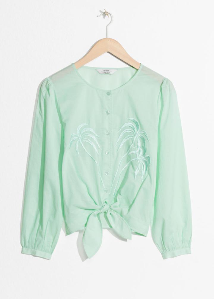 Other Stories Palm Tree Embroidered Blouse - Green