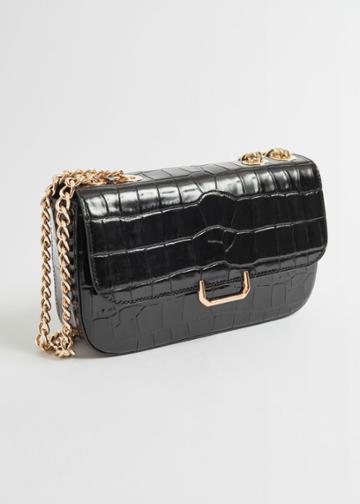 Other Stories Croc Embossed Leather Chain Bag - Black