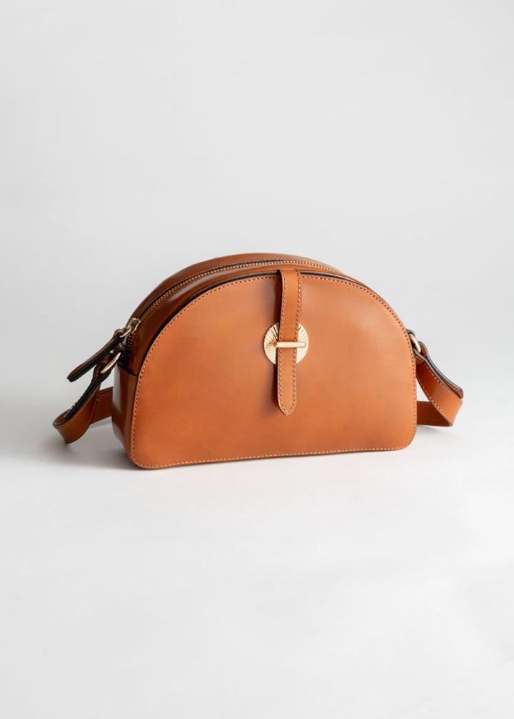 Other Stories Leather Half Moon Crossbody Bag - Beige