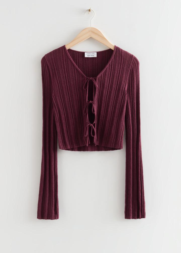 Other Stories Front Tie Rib Knit Cardigan - Red
