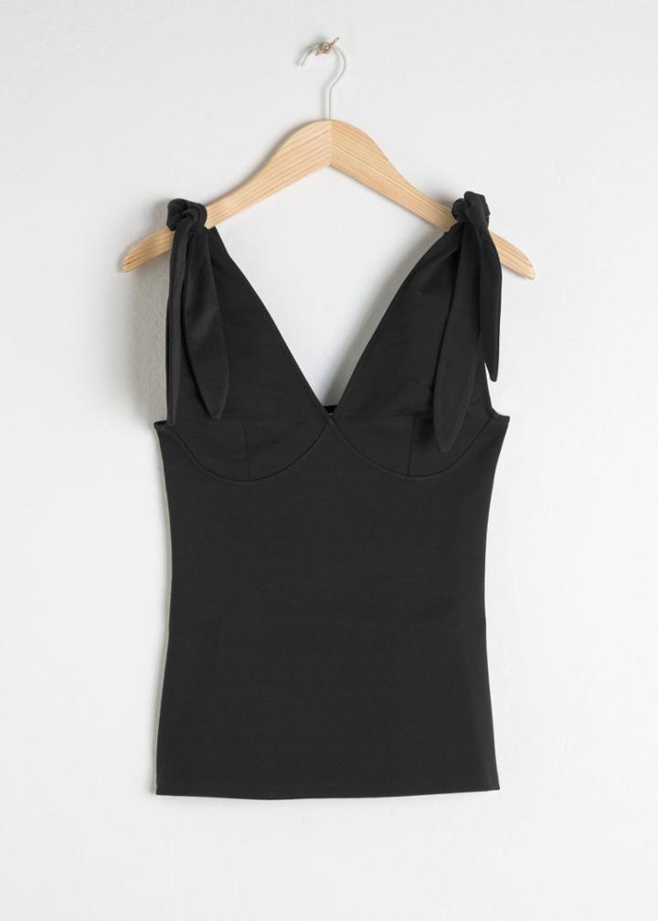 Other Stories Fitted Tie Shoulder Tank Top - Black