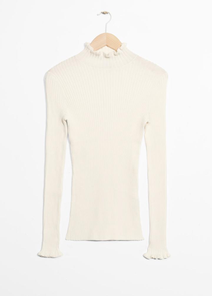 Other Stories Ruffles And Ribbed Turtleneck - White