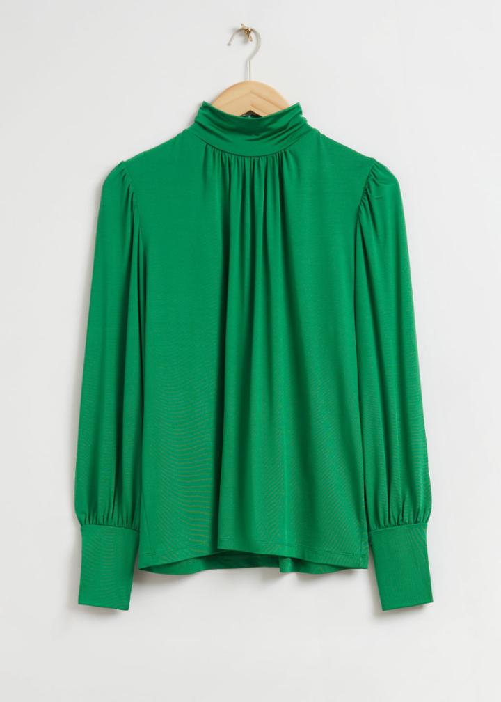 Other Stories Mock Neck Draped Blouse - Green